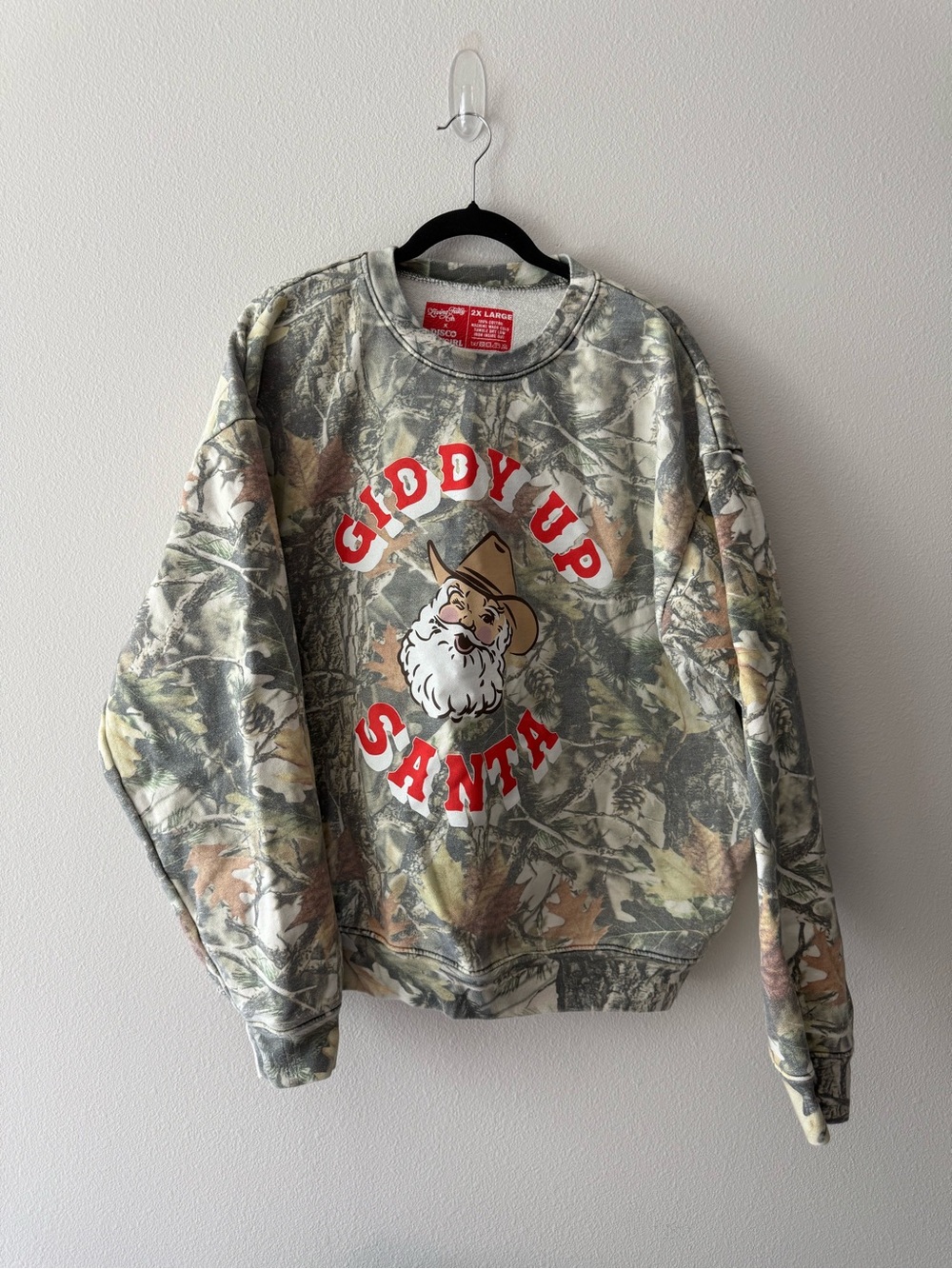 Giddy Up Santa Camouflage Crewneck Sweatshirt - Red Graphic